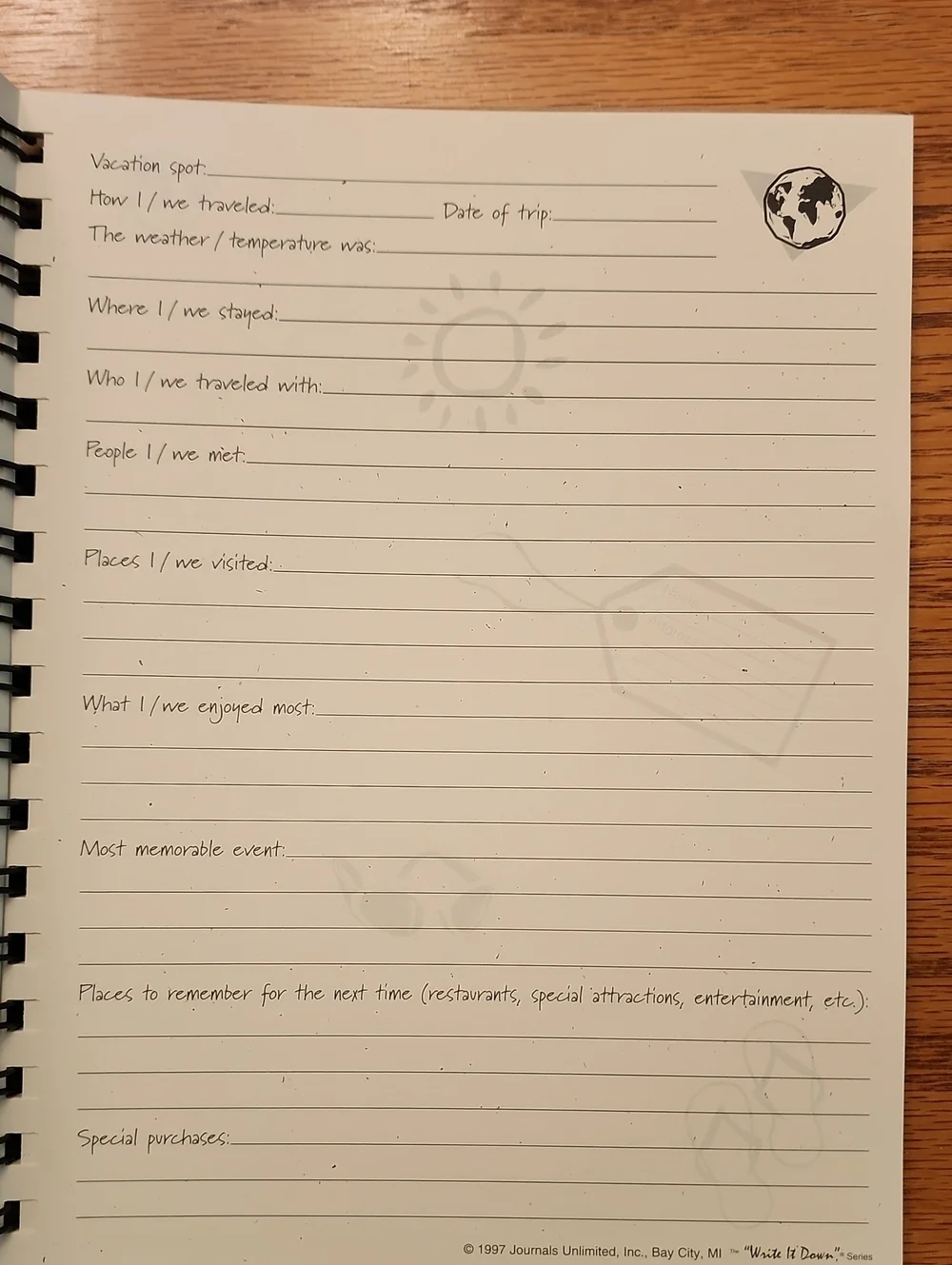 Vacation Traveler's Journal